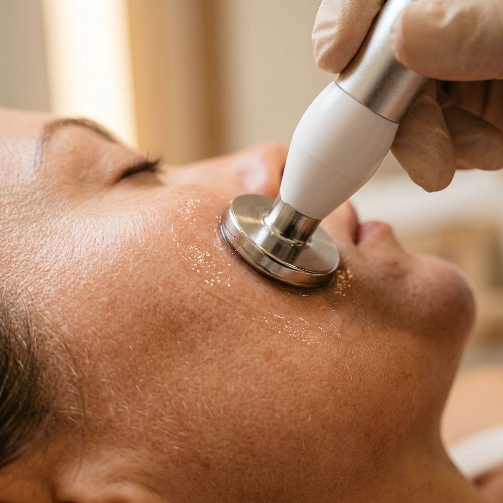 Nahaufnahme einer Derma-Series-Behandlung: Serum-Glanz auf der Haut